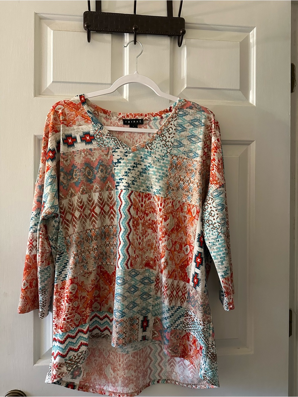 Tribal Patchwork Print Tunic in Orange & Teal